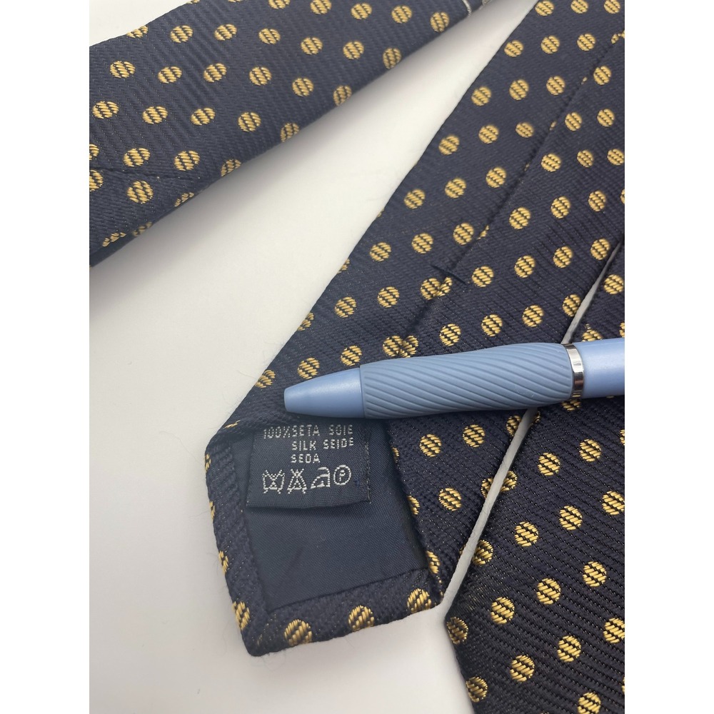 Burberry London Mens Silk Tie Navy Blue Gold Polka Dot Made in Italy Designer - Picture 4 of 5